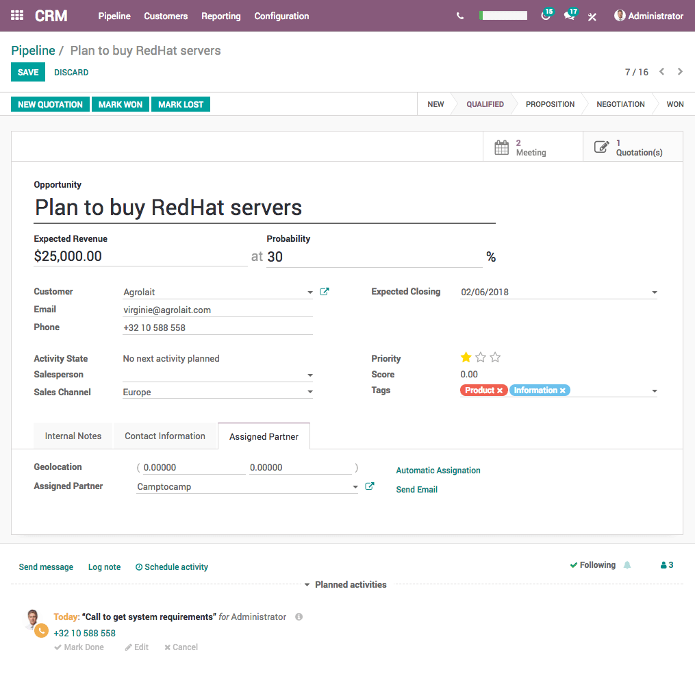 Odoo CRM Dashboard